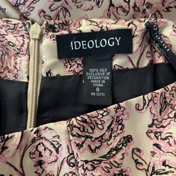 Ideology Strapless Silk Midi Dress Size 8 Gold Pink Lace Trim Zipper Lined - Picture 8 of 8
